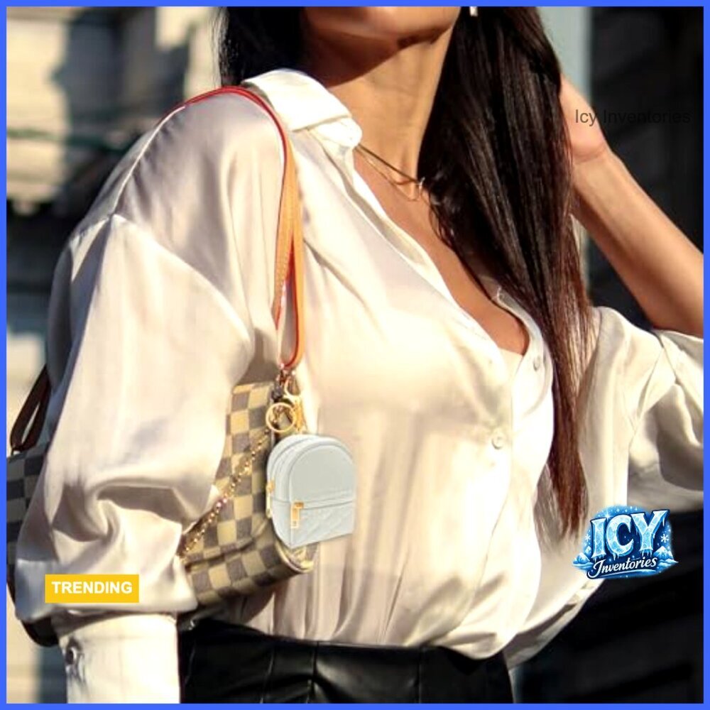 PU Leather Mini Backpack Cosmetic Bag Keychain with Zipper - Picture 6 of 7